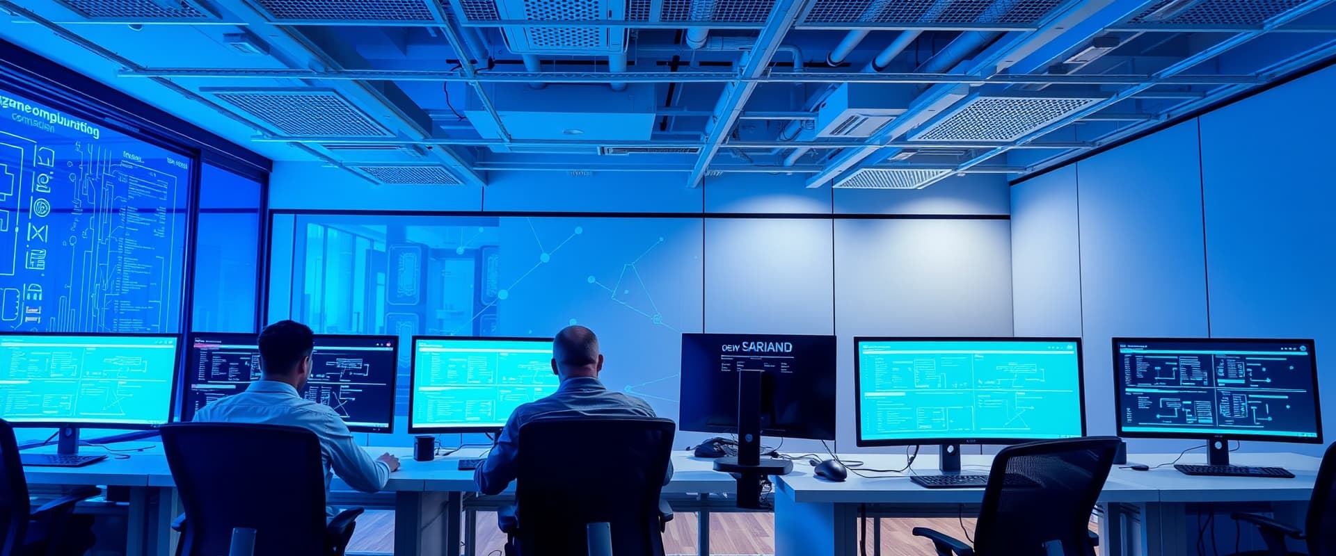 Operations center with engineers and large displays